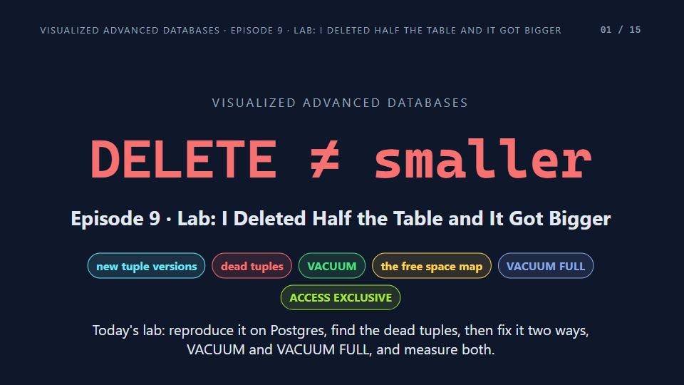 Title card of Episode 9: Lab: I Deleted Half the Table and It Got Bigger