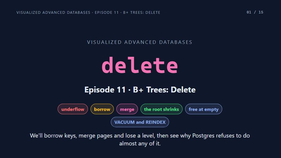 Title card of Episode 11: B+ Trees: Delete