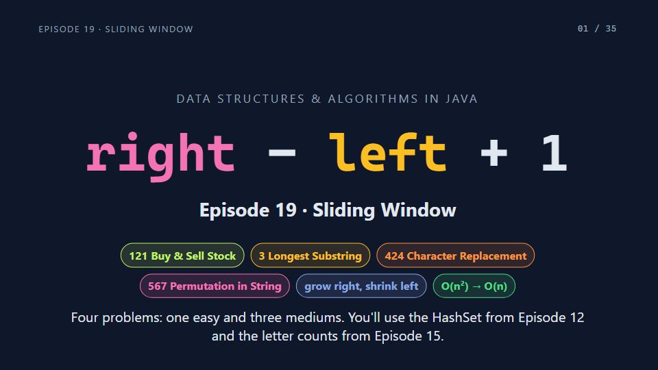 Title card of Episode 19: Sliding Window