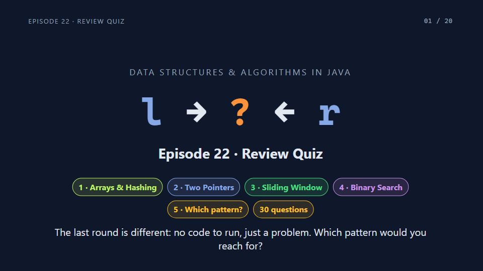 Title card of Episode 22: Review Quiz