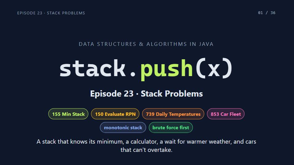 Title card of Episode 23: Stack Problems