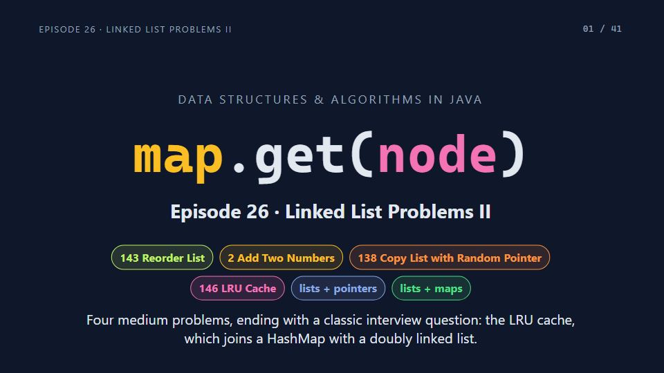 Title card of Episode 26: Linked List Problems II