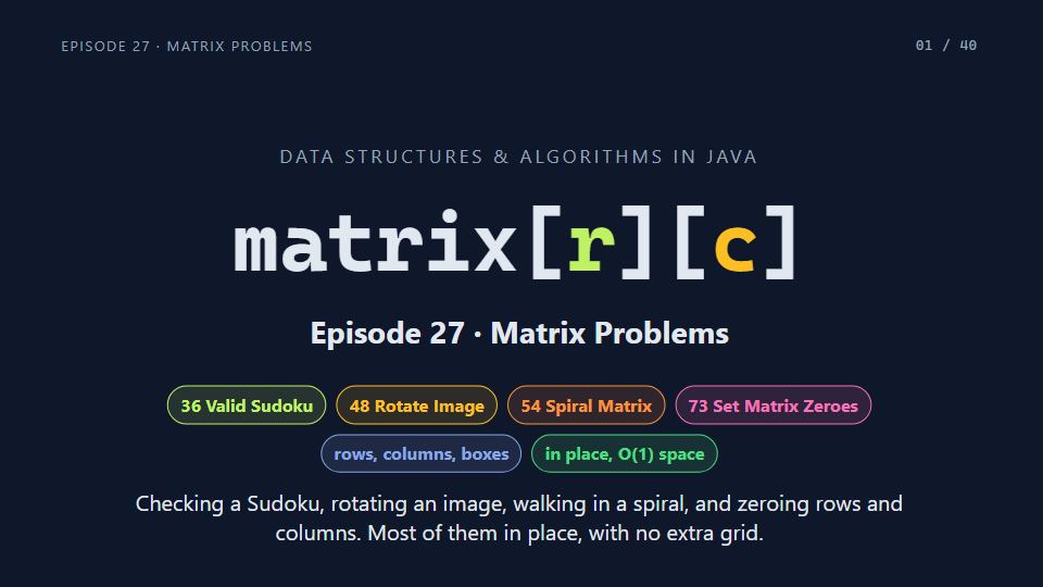 Title card of Episode 27: Matrix Problems